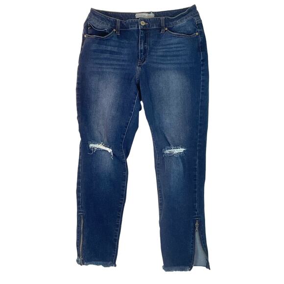 KanCan Skinny Blue Jeans Women Junior 13/30 Zip Ankle Ripped Knees Stretch Denim - Picture 1 of 12
